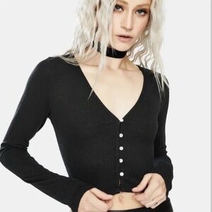 Dippin' Daisy's Black Ribbed V-Neck Crop Top